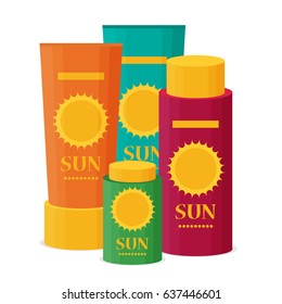 Bottles of sunscreen. Flat vector.