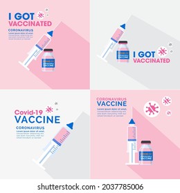 Bottles and Syringes, I got vaccinated covid-19 logo, Vaccination against coronavirus, Immunization Treatment, Pink icon template for print, Health care Vector Illustrator EPS 10.	