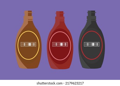 bottles of syrups caramel chocolate strawberry flavor 