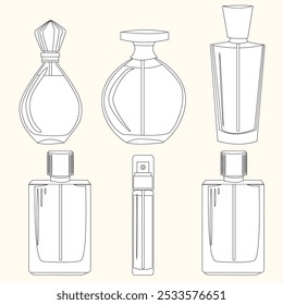 Bottles for toilet water. Perfume jars in a vector image.