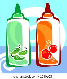 bottles of tomato and chilly sauce container	