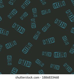 Bottles vaccine covid-19 coronavirus seamless pattern, Medical vial random order Doodle style, Corona virus infection novel virus disease dark background, Vaccine, vaccination, injection