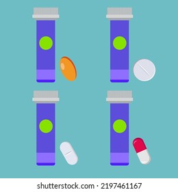 Bottles with various medicines. Pills, vitamins and tablets. vector illustration in flat style