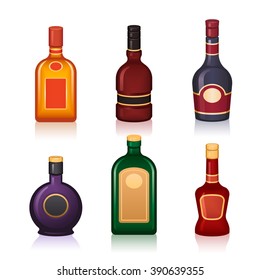 bottles of various shapes out of different alcoholic drinks