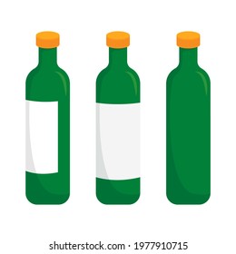 Bottles vector. Three green bottles isolated on a white background.