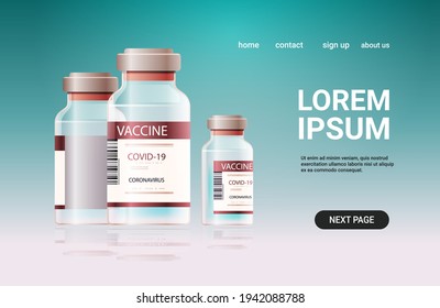 bottles vials of covid-19 vaccine injection vaccination immunization anti coronavirus disease medical concept