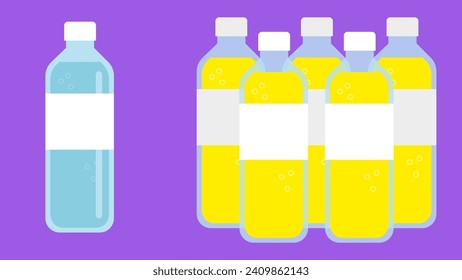 Bottles of water on purple background. Vector illustration in flat style.