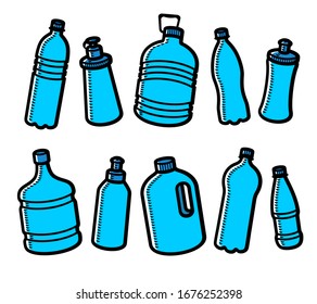 Bottles water set. Collection icon bottles water. Vector