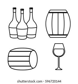 bottles of wine, barrel and glass icon