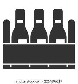 Bottles Of Wine In A Box - Icon, Illustration On White Background, Glyph Style