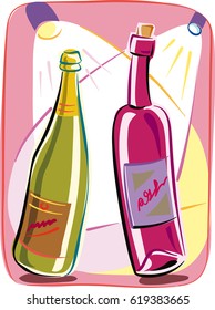 bottles of wine dancing in general party atmosphere.