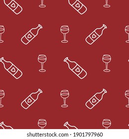 
Bottles of wine and glasses, seamless pattern in doodle style. Vector background in red and white for design of wrapping paper, textiles, invitations and cards. Romantic, celebrating, valentine's day