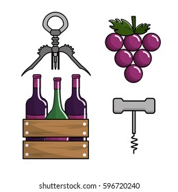 bottles of wine, grape and take out cork