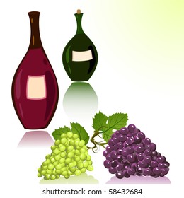 bottles of wine and grapes