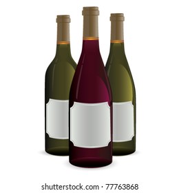 Bottles of wine isolated on white with blank labels