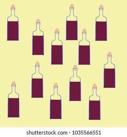 Bottles of wine  pattern . Hand drawn.