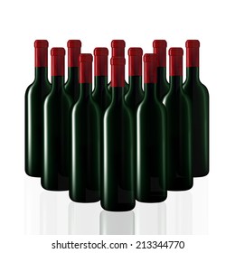 Bottles of wine in rows on white background,Vector illustration