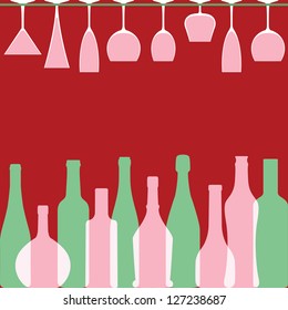 Bottles and wineglasses in bar