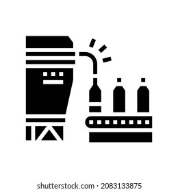 bottling maple syrup conveyor glyph icon vector. bottling maple syrup conveyor sign. isolated contour symbol black illustration
