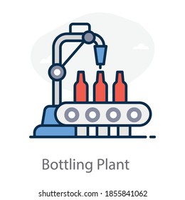 Bottling plant vector in modern flat style, logistic conveyor 