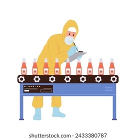 Bottling of tomato sauce at conveyor belt industrial plant line isolated on white background