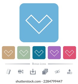 Bottom angle arrow outline white flat icons on color rounded square backgrounds. 6 bonus icons included