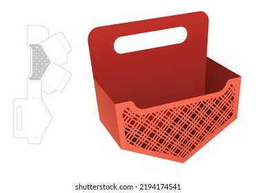 Bottom angle container with handle and stenciled striped pattern die cut template and 3D mockup