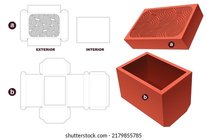 Bottom chamfered bowl with a stenciled curved pattern lid die cut template and 3D mockup