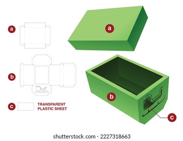bottom chamfered box and sleigh window with transparent plastic sheet die cut template