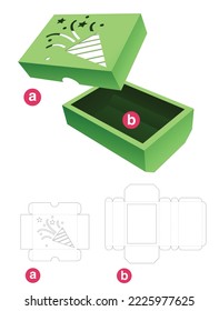 Bottom chamfered box with stenciled confetti on lid die cut template