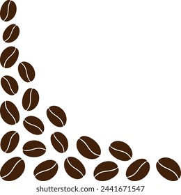 Bottom corner frame border of coffee beans in trendy dark brown Copy space. Greetings design concept