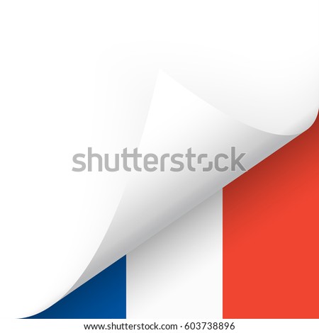 bottom corner of paper turned off with country flag of France
