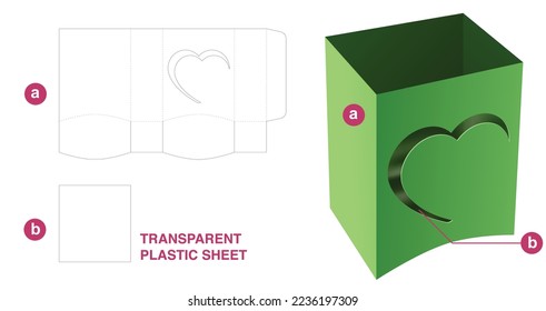 bottom curved box and stenciled heart window with transparent plastic sheet die cut template