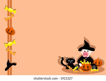 bottom with disguised small girl of witch for halloween