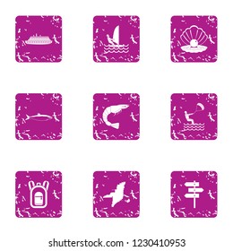 Bottom exploration icons set. Grunge set of 9 bottom exploration vector icons for web isolated on white background