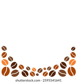 Bottom frame element with coffee beans. Coffee beans clip art white colour isolated in white. Vector Illustration
