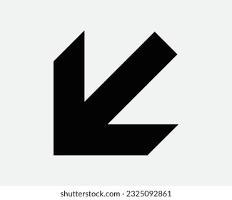 Bottom Left Arrow Icon. Point Pointer Exit Path Entrance Navigation Direction Traffic Road Sign Black White Graphic Clipart Artwork Symbol Vector EPS