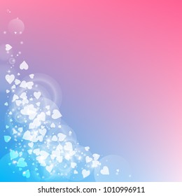 Bottom left corner on color transition background. Falling hearts valentine's day delicate design. Vector illustration.