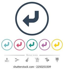 Bottom left side turn arrow solid flat color icons in round outlines. 6 bonus icons included.