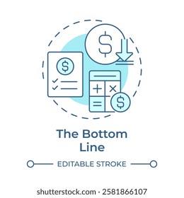 Bottom line soft blue concept icon. Net profit. Income calculation. Task list, compliance. Round shape line illustration. Abstract idea. Graphic design. Easy to use in infographic, presentation