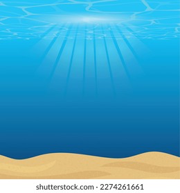 The bottom of the ocean background. Sea water and sand with sunshine. Vector illustration