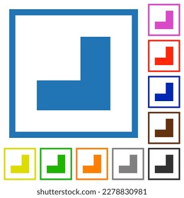 Bottom right angle arrow solid flat color icons in square frames on white background