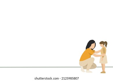 bottom right object of mother cheers daughter, one line art illustration for presentation, quote, vector-vector