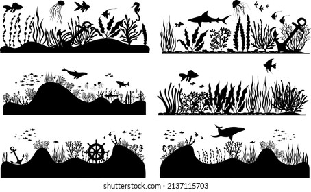 bottom of the sea silhouette isolated