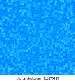 Bottom of the Swimming Pool with Mosaic Decor. Abstract Blue Vector Background. Water Waves Illustration. 