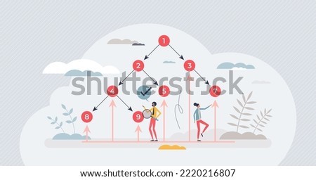 Bottom view of binary tree as data structure with nodes tiny person concept. Computer science scheme with two children for parent in digital branch vector illustration. Information storage management.