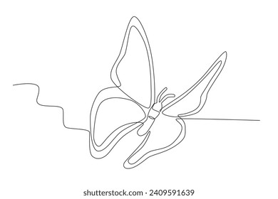 Bottom view of a flying butterfly. Butterfly one-line drawing