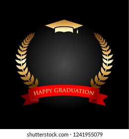 Bottom view Gold Graduation hat with a red ribbon