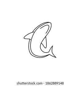 Bottom view of shark vector illustration graphic in outline style isolated on white background