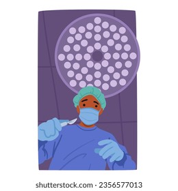 Bottom View Of Surgeon Character with Closed Face Skillfully Wielding A Scalpel During Surgery, Displaying Precision And Expertise In The Delicate Procedure. Cartoon People Vector Illustration